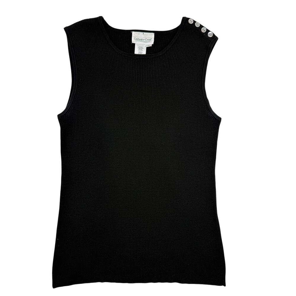 Vintage 90s Coldwater Creek Silk Cotton Ribbed Tank Top Black Size S Minimalist
